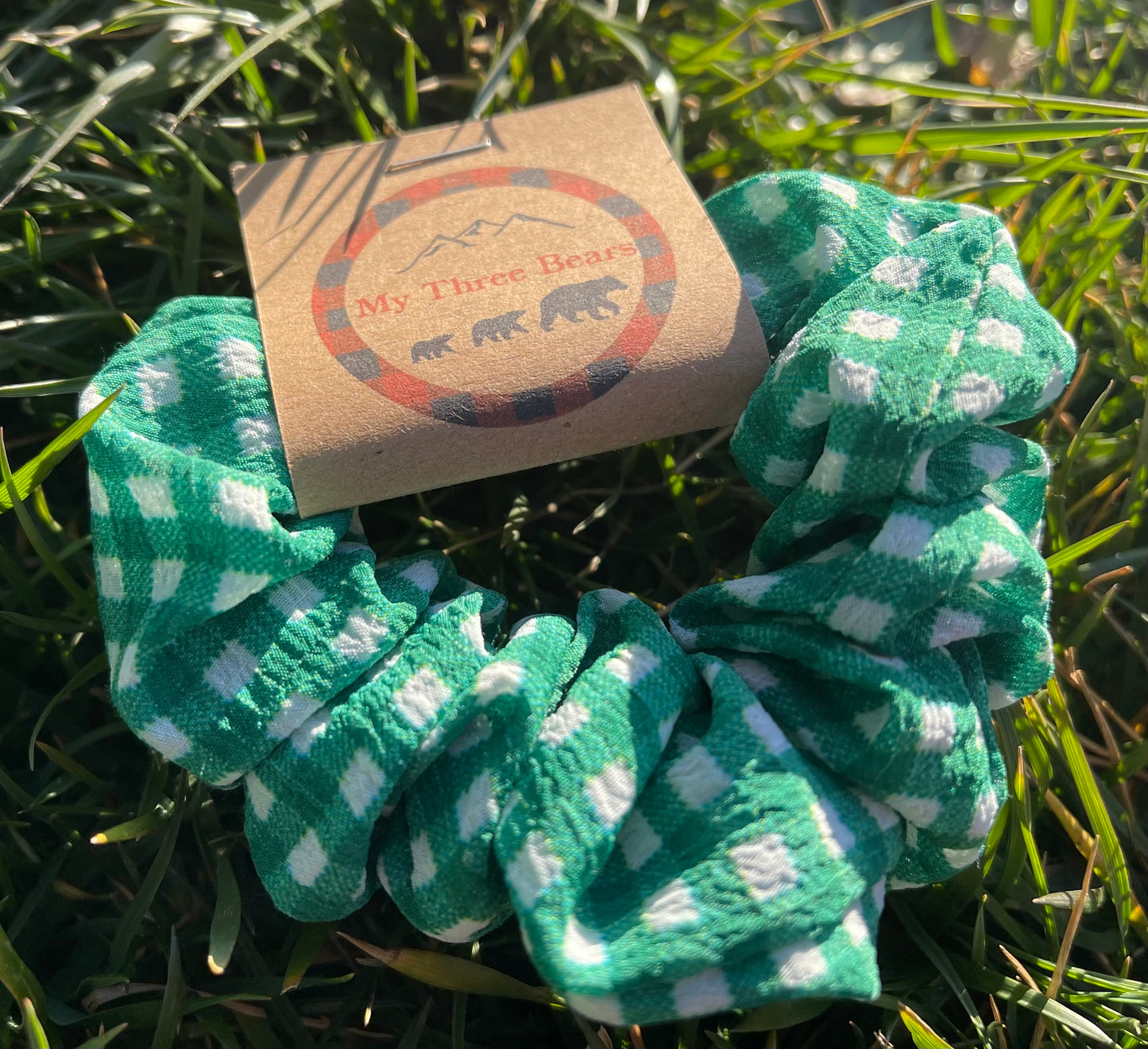 Green Gingham Scrunchie