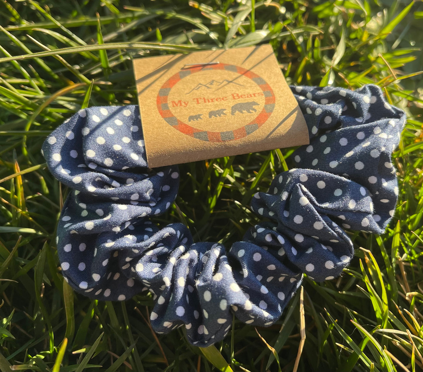 Navy Polkadot Scrunchie