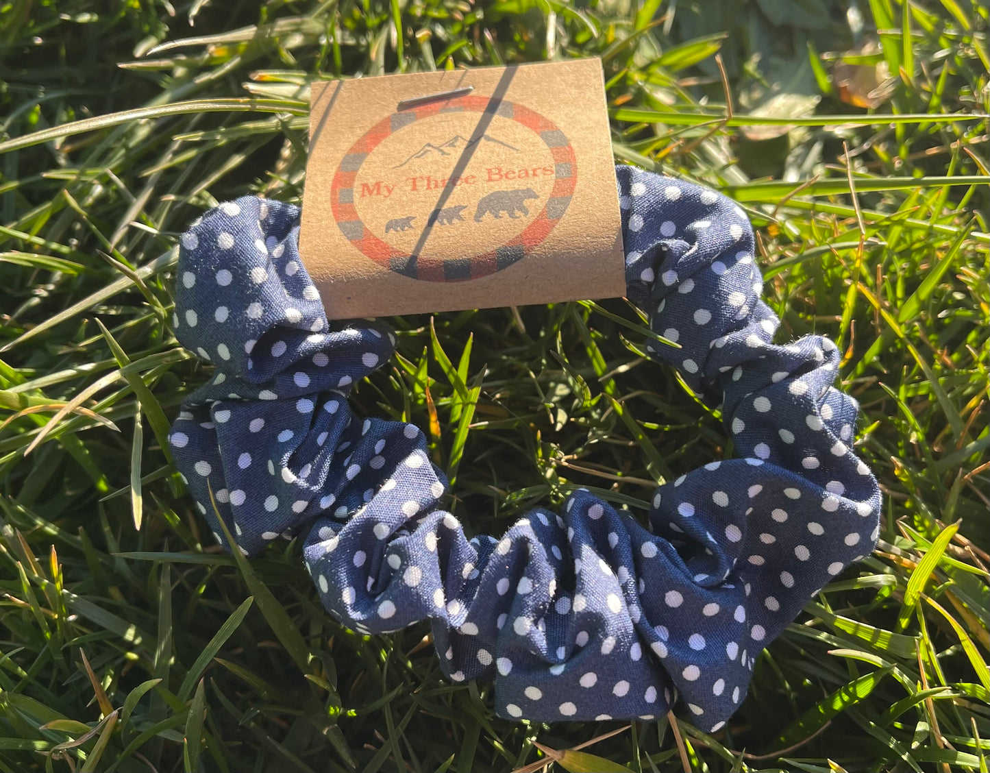 Navy Polkadot Scrunchie