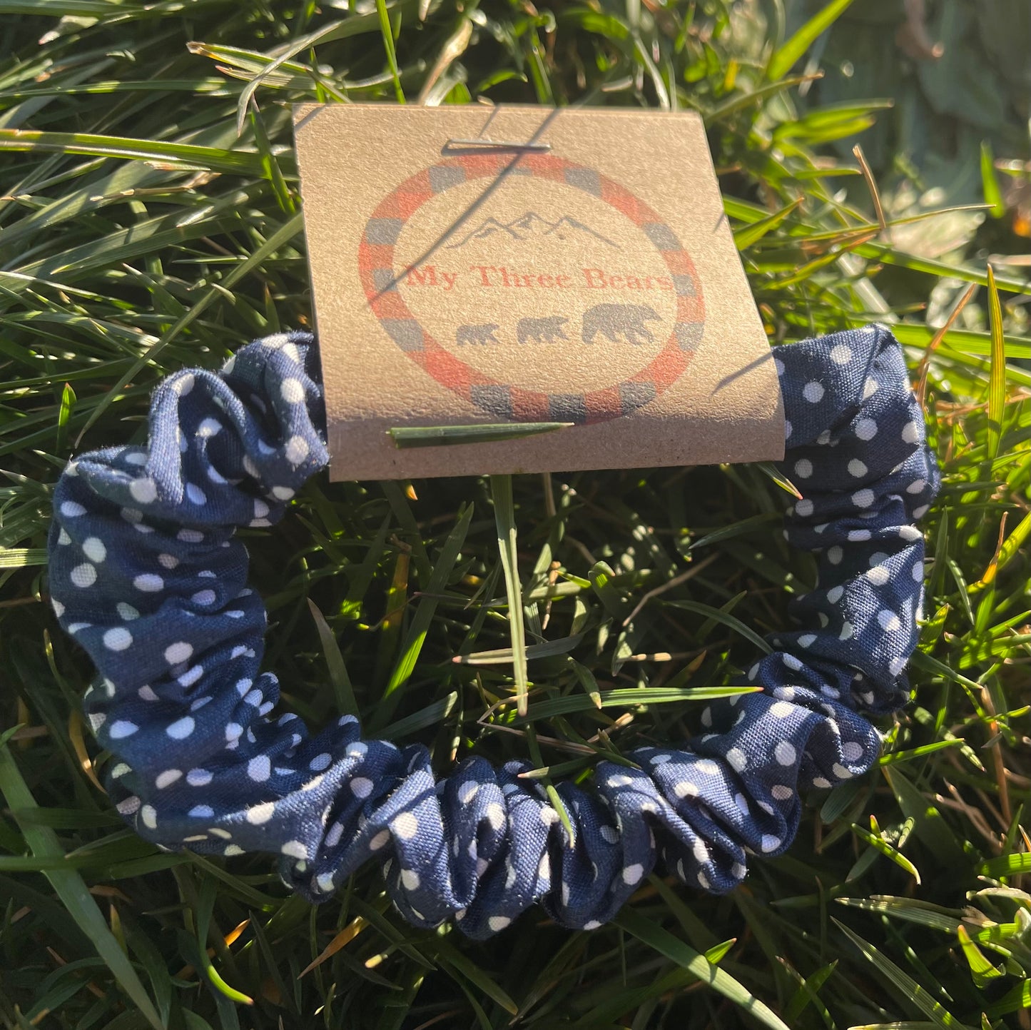 Navy Polkadot Scrunchie